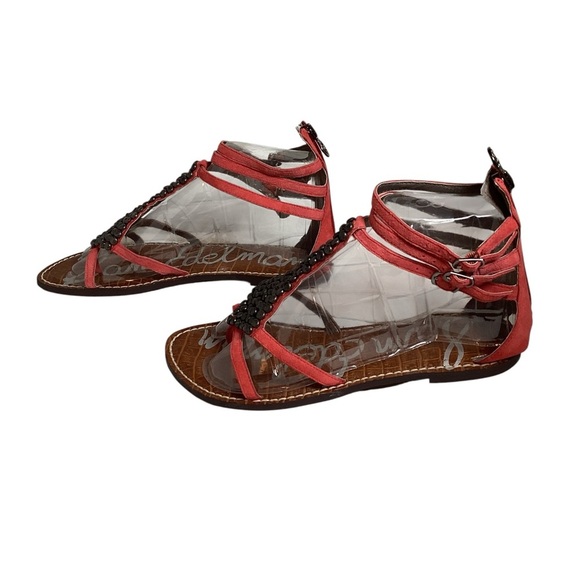 Sam Edelman Coral Colored Beaded Sandals, Size 7.5 - Picture 2 of 7